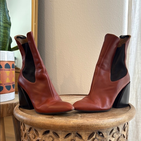Chloé Wave in Sepia Brown Leather Chunky Heel Ankle Boots EU 38 US 8 NIB $960 - Picture 7 of 8